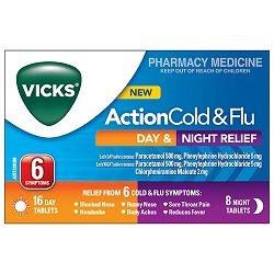 Vicks Action Cold and Flu Day & Night Relief 24 Tablets