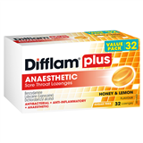 Difflam Plus Anaesthetic Sore Throat Lozenges Honey  Lemon Flavour 32 Pack