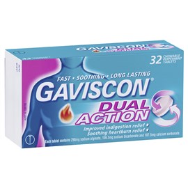 Gaviscon Dual Action Chewable Tablets Peppermint Heartburn & Indigestion Relief 32 Pack
