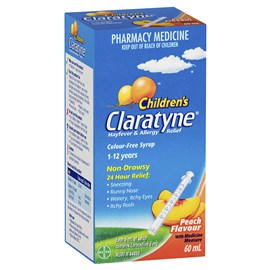 Claratyne Children's Hayfever & Allergy Relief Antihistamine Peach Flavoured Syrup 60ml