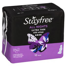 Stayfree Ultra Thin All Night With Wings 10 Pads