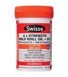 Swisse Ultiboost 4 X Wild Krill Oil + D3 30 Capsules