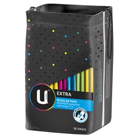 U by Kotex Regular Extra Pads With Wings, 16 Pads