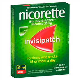 Nicorette Quit Smoking 16hr Invisipatch Step 1 25mg 7 Pack