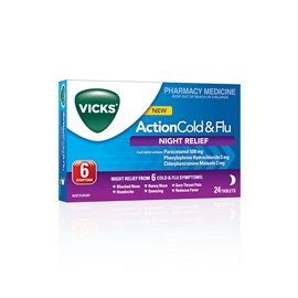 Vicks Action Cold & Flu Night 24 Tablets