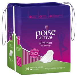 Poise Active Ultrathins Pads With Wings, Regular, Light Absorbency, 14 Pads