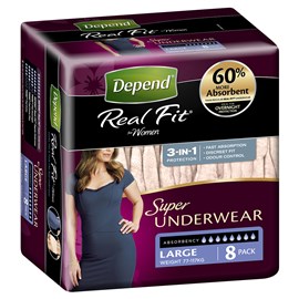 Depend Real Fit For Women Underwear, Super Heavy Absorbency, Large, 8 Pants