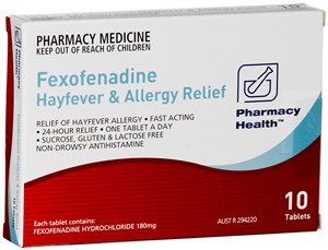 Pharmacy Health Fexofenadine 180mg 10 Tablets