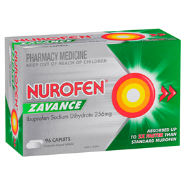 Nurofen Zavance Fast Pain Relief Caplets 256mg Ibuprofen 96 pack