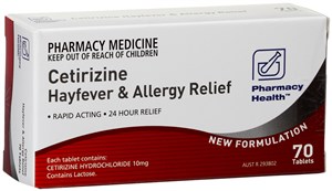 Pharmacy Health Cetirizine 10mg 70 Tablets