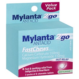 Mylanta 2 Go Antacid FastChews Chewable Tablets Mint 3 x 8 Pack
