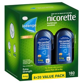Nicorette Quit Smoking Fruitdrops Lozenge Fruit Extra Strength 8 x 20 Pack