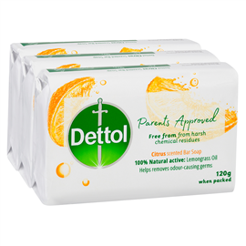 Dettol Parents Approved Bar Soap Anti-bacterial Citrus 3 x 120g