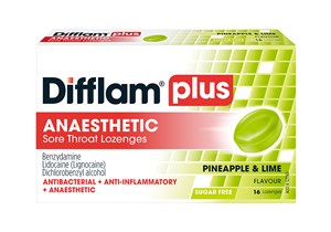 Difflam Plus Sore Throat Lozenges + Anaesthetic Pineapple & Lime 16 Lozenges