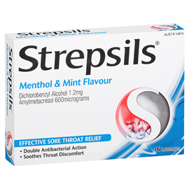 Strepsils Double Antibacterial Sore Throat Lozenges Menthol and Mint 16 pack