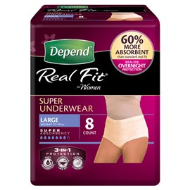 Depend Super Underwear for Women Large 8 Pack