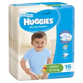 Huggies Ultra Dry Nappies Walker Boys 16 Pack