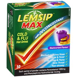 Lemsip Max With Decongestant Blackcurrant 10 Sachets
